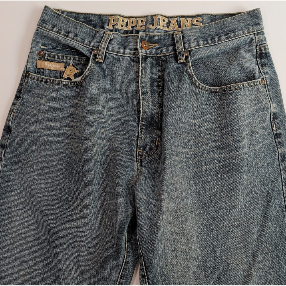 Pepe Jeans London Y2K Retro Baggy Denim Jeans Men's 34x33 Embroidered Details